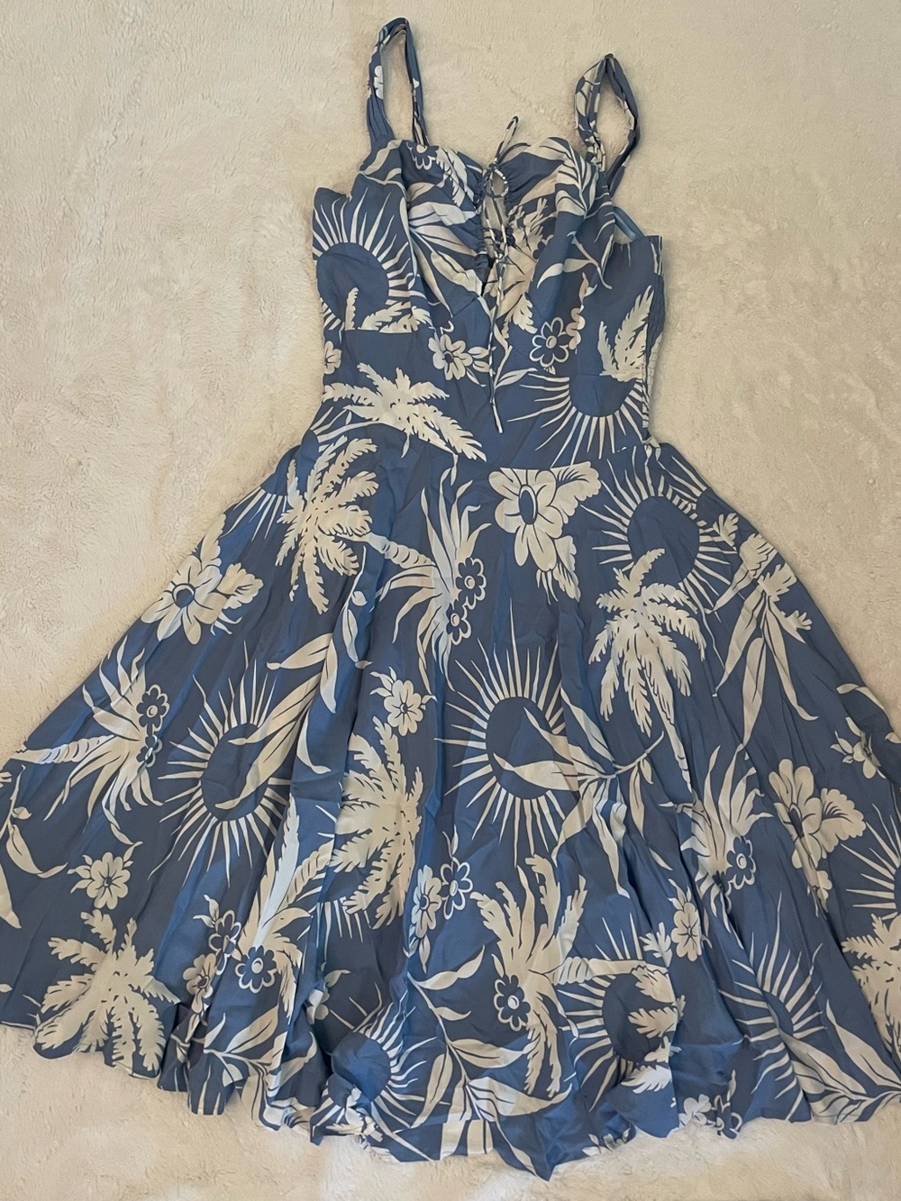 Trashy Diva Blue and White Tropical Fit-and-Flare Midi Dress